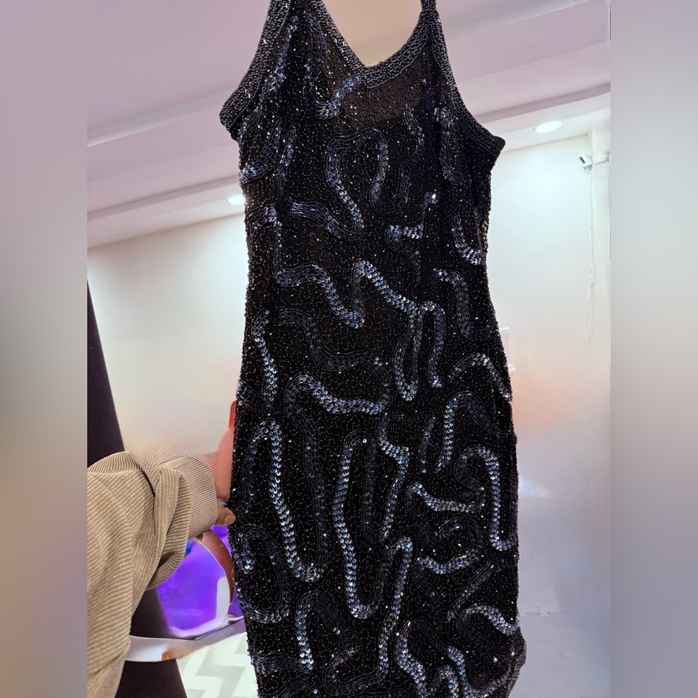 Black Sequin One Shoulder Cocktail Dress